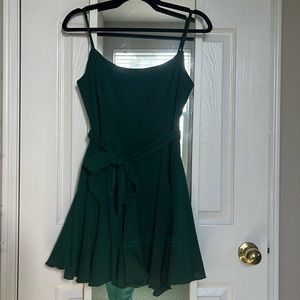 Green Spaghetti Strap Dress with Tie Waist